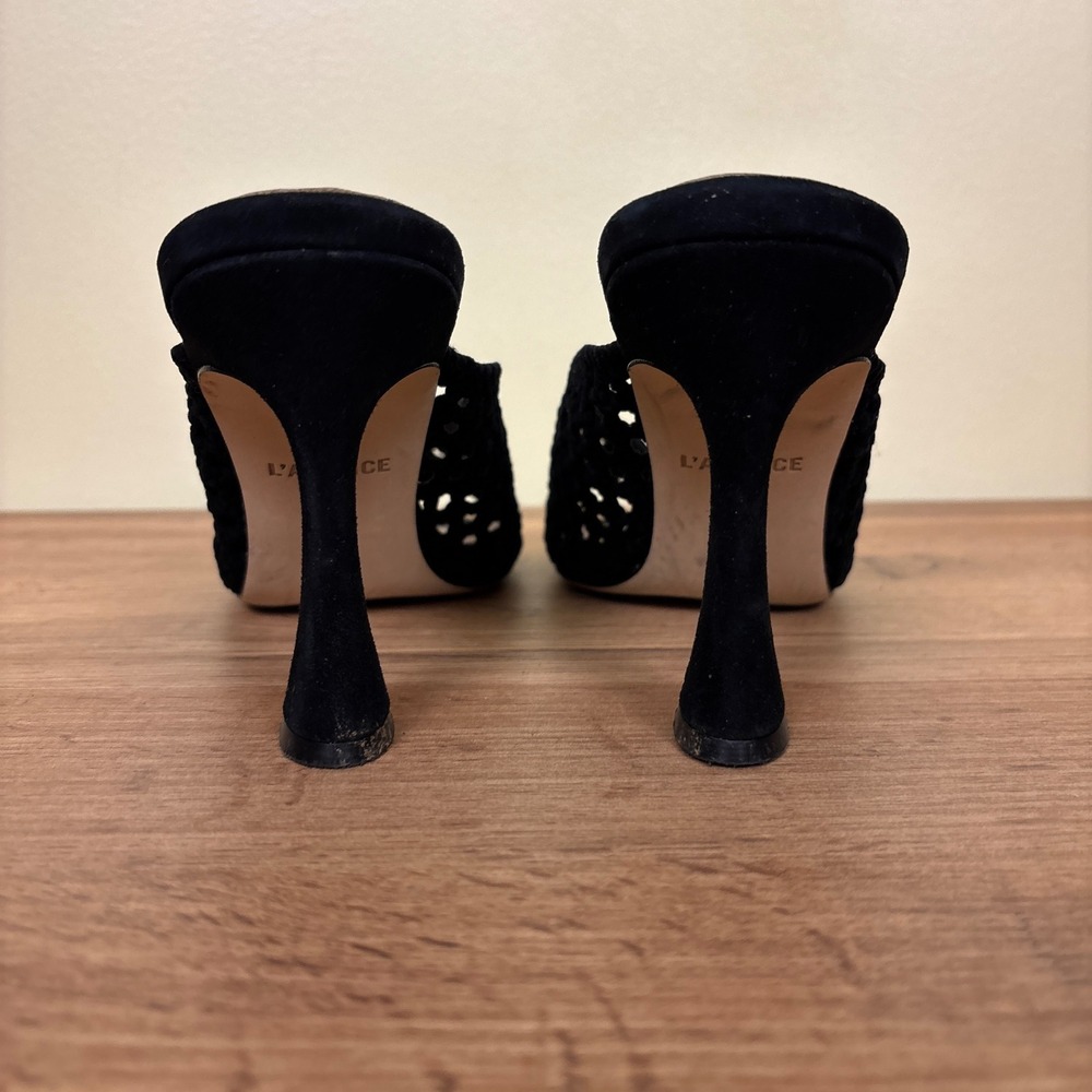L'AGENCE‎ Jacques Sandal Heels Black Women Size 10 Woven Knit Mule Casual Formal - Picture 10 of 13